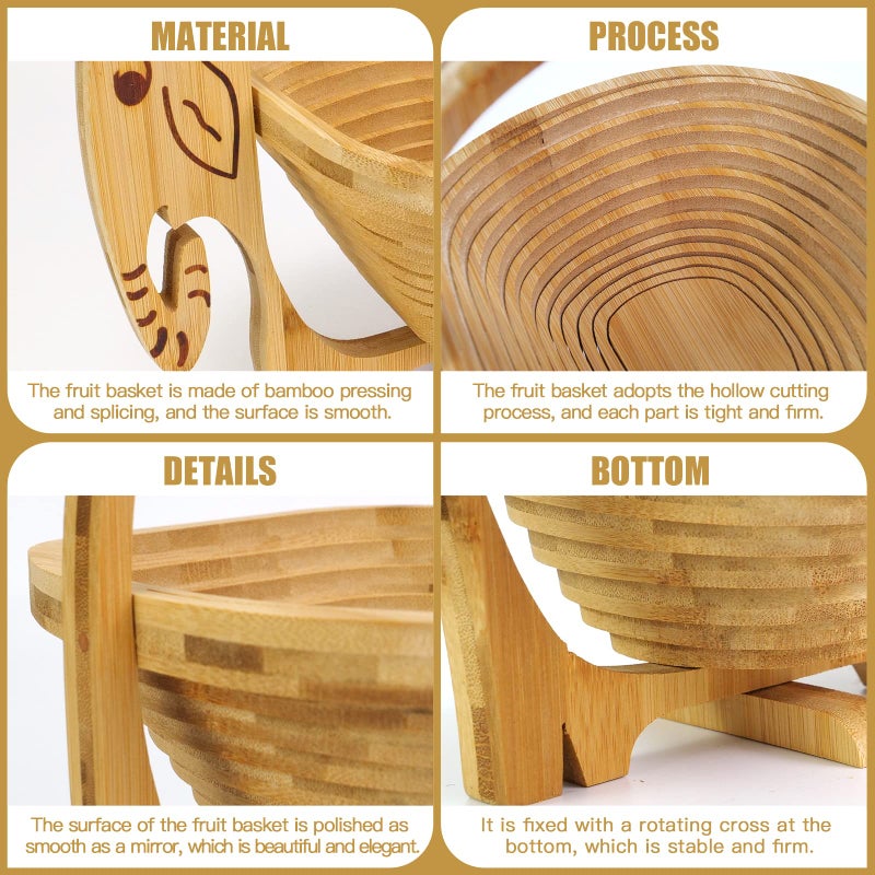 MYOSOTIS Foldable Fruit Basket Collapsible Bamboo Fruit and Veggie Basket,Fruit Bowl Holder Dried Fruit Basket Fo rChristmas Holiday Party (Elephant) - Image 3